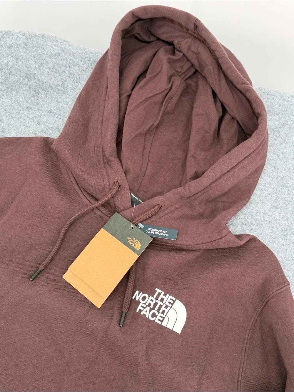 The North Face coal brown white logo Hooded Pullover rare Sweatshirt NWT Large